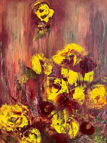 Malerei mit dem Titel "Autumn Roses" von Anet Verdonk, Original-Kunstwerk, Öl