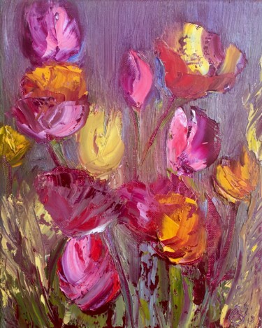 Peinture intitulée "Tulips I" par Anet Verdonk, Œuvre d'art originale, Huile