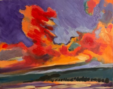 Malerei mit dem Titel "Wolken im Abendlicht" von Anette Kraemer, Original-Kunstwerk, Acryl