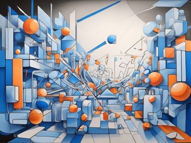 Digital Arts titled "Blue and orange geo…" by Anna Grochowska, Original Artwork, Digital Painting