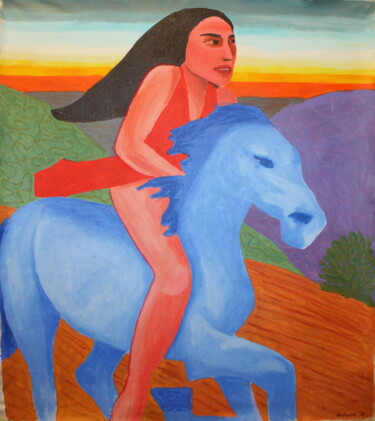 Peinture intitulée "Horsewoman" par Anastasiia Anferova, Œuvre d'art originale, Acrylique
