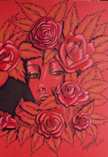 Drawing titled "Roses" by Angamaya, Original Artwork