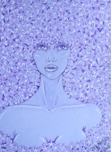 Dessin intitulée "Violette" par Angamaya, Œuvre d'art originale