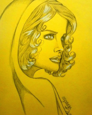 Dessin intitulée "Portrait jaune" par Angamaya, Œuvre d'art originale