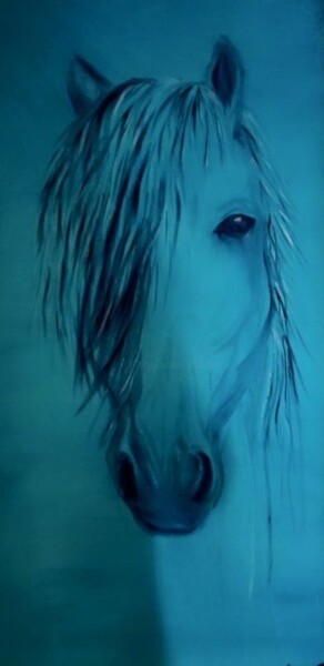 Painting titled "Bleu" by Ange, Original Artwork, Oil