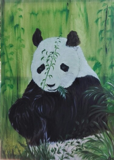 Painting titled "Panda" by Ange, Original Artwork, Oil