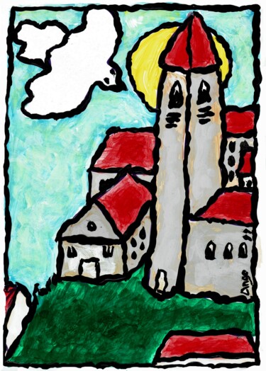 Painting titled "petit village" by Ange, Original Artwork, Acrylic