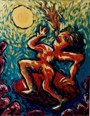 Malerei mit dem Titel "la cracheuse de feu" von Ange, Original-Kunstwerk, Öl
