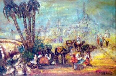 Peinture intitulée "village orientaliste" par Jacques Vigilante, Œuvre d'art originale, Huile