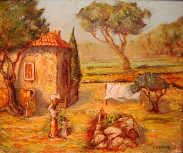 Peinture intitulée "la lavandiere" par Jacques Vigilante, Œuvre d'art originale
