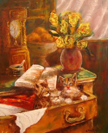 Peinture intitulée "les chats" par Jacques Vigilante, Œuvre d'art originale