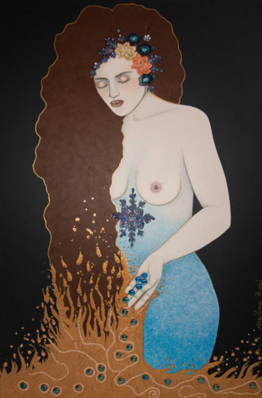 Ζωγραφική με τίτλο "divine bleue" από Angélique Bon, Αυθεντικά έργα τέχνης, Ακρυλικό