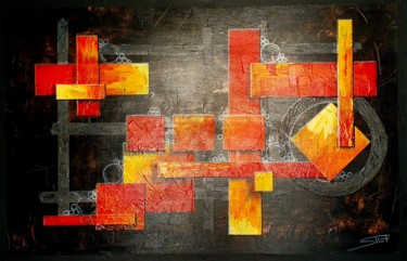 Peinture intitulée "orange cubic" par Stephane Roze, Œuvre d'art originale, Acrylique