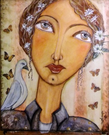 Картина под названием "mujer-pajaro.jpg" - Àngel Arruga, Подлинное произведение искусства
