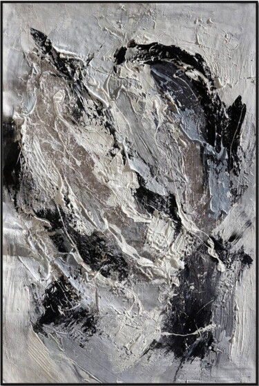 Malarstwo zatytułowany „Monochrome Maelstrom” autorstwa Angel Chau, Oryginalna praca, Akryl Zamontowany na Drewniana rama no…