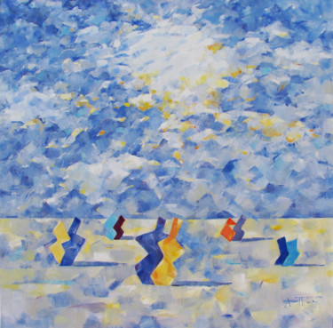 Painting titled "Sky 19" by Angel Patchamanov, Original Artwork, Oil Mounted on Wood Stretcher frame