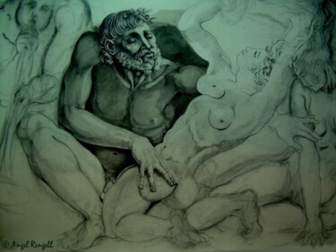 Drawing titled "BACANAL  -  Not For…" by Angel Rengell, Original Artwork, Charcoal