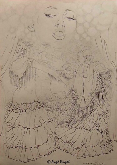 Drawing titled "CHARM I  -   Not Fo…" by Angel Rengell, Original Artwork, Ink