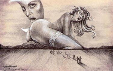 Drawing titled "Erotika I" by Angel Rengell, Original Artwork, Ink