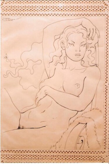 Drawing titled ""FEMME ASSISE"" by Angel Rengell, Original Artwork, Other