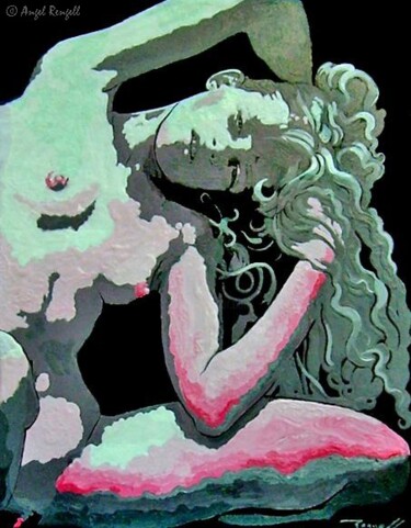 Painting titled "The Girl of the Roo…" by Angel Rengell, Original Artwork, Acrylic