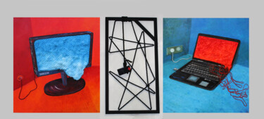 Painting titled ""Говорит и показыва…" by Анжелика Ягодина, Original Artwork, Oil Mounted on Wood Stretcher frame