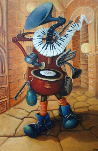 Pintura titulada "МУЗЫКАНТ" por Anzhelika Iagodina, Obra de arte original, Oleo Montado en Bastidor de camilla de madera