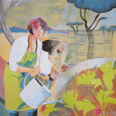 Картина под названием "Work Love Garden" - Angela Brittain, Подлинное произведение искусства, Акрил Установлен на Деревянная…