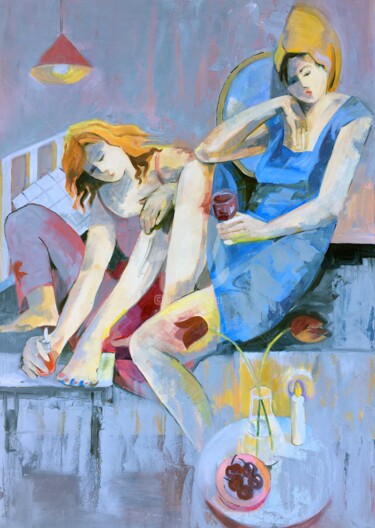 Painting titled "Big Night Out" by Angela Brittain, Original Artwork, Oil Mounted on Wood Panel