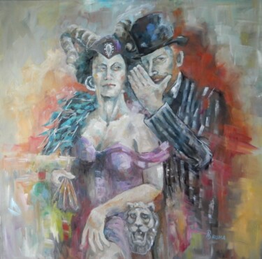 Painting titled "Incognito" by Angela Bruma, Original Artwork, Oil Mounted on Wood Stretcher frame