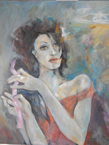 Painting titled "Portret" by Angela Bruma, Original Artwork, Oil