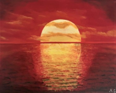 Painting titled "Red sunset" by Angela Geire, Original Artwork, Acrylic