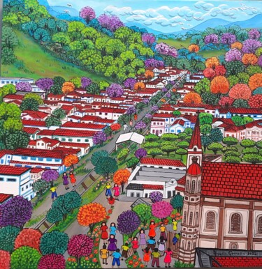 Картина под названием "Muqui, cidade que m…" - Angela Gomes, Подлинное произведение искусства, Акрил Установлен на Деревянна…
