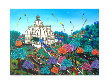 Painting titled "Basílica de StºAnto…" by Angela Gomes, Original Art, Acrylic Mounted on Wood Panel