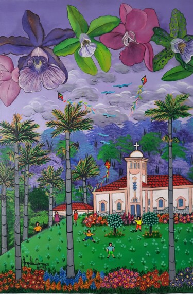 Painting titled "Igreja Católica de…" by Angela Gomes, Original Artwork, Acrylic