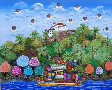 Картина под названием "Procissão Marítima…" - Angela Gomes, Подлинное произведение искусства, Акрил Установлен на Деревянная…