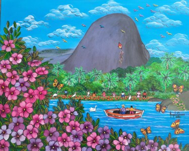 「Pedra Azul e seus M…」というタイトルの絵画 Angela Gomesによって, オリジナルのアートワーク, アクリル ウッドストレッチャーフレームにマウント