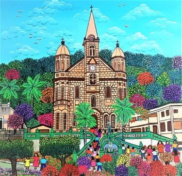 Malerei mit dem Titel "Igreja Matriz São J…" von Angela Gomes, Original-Kunstwerk, Acryl Auf Keilrahmen aus Holz montiert