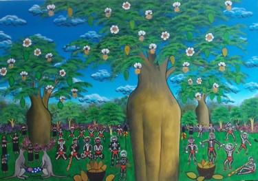 Schilderij getiteld "Festa dos Aborígine…" door Angela Gomes, Origineel Kunstwerk, Acryl