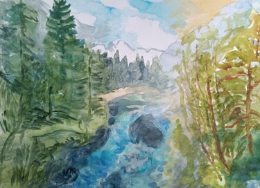Картина под названием "Am Fluss" - Angela Heindl, Подлинное произведение искусства, Акварель