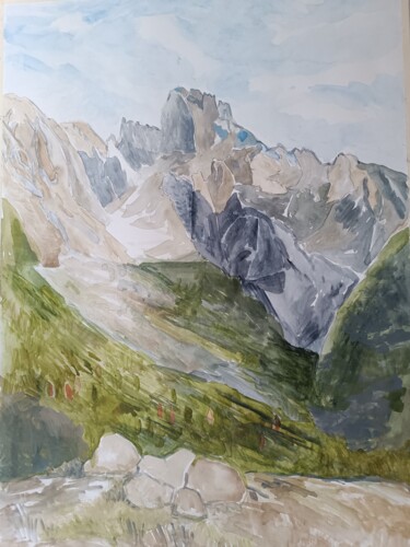 Malerei mit dem Titel "Hochgebirge" von Angela Heindl, Original-Kunstwerk, Aquarell