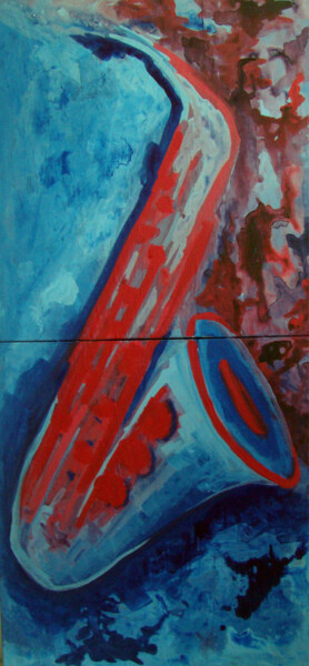 Painting titled "Sax Azul e Vermelho" by Angela Lemos Bezerra, Original Artwork, Acrylic