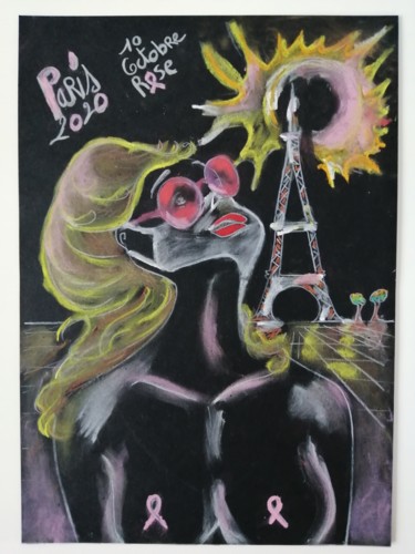 Dessin intitulée "Octobre rose" par Angie S, Œuvre d'art originale, Pastel