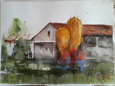 Peinture intitulée "La fattoria" par Angela, Œuvre d'art originale, Aquarelle