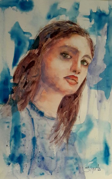 Painting titled "Girl" by Angela, Original Artwork, Watercolor