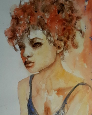 Peinture intitulée "La rossa" par Angela, Œuvre d'art originale, Aquarelle