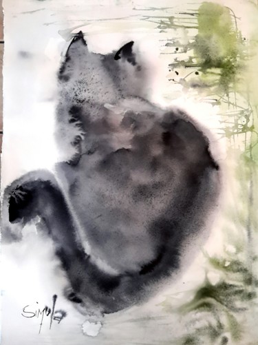 Pittura intitolato "Il gatto nero" da Angela, Opera d'arte originale, Acquarello