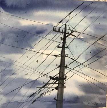 Painting titled "In the sky" by Angela, Original Artwork, Watercolor