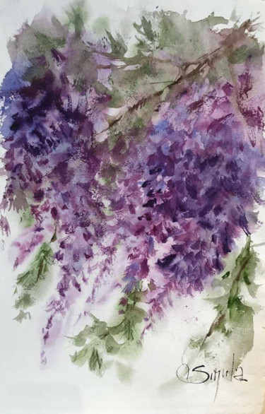 Painting titled "Glicine" by Angela, Original Artwork, Watercolor