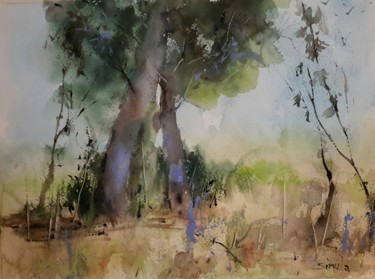 Painting titled "Alberi" by Angela, Original Artwork, Watercolor